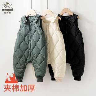 子1岁新生宝宝背带长裤 夹棉裤 子连体衣秋冬可爱女宝宝无袖 婴儿裤