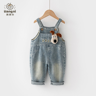 男宝牛仔背带裤春秋新款卡通小童休闲牛仔长裤1-3岁儿童裤子春装