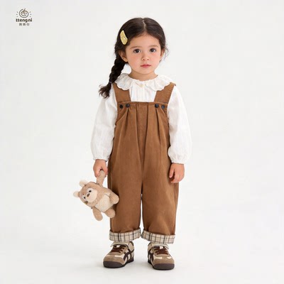 背带裤女童春秋纯棉婴儿裤子港风休闲一岁连体裤洋气宝宝裤子春装