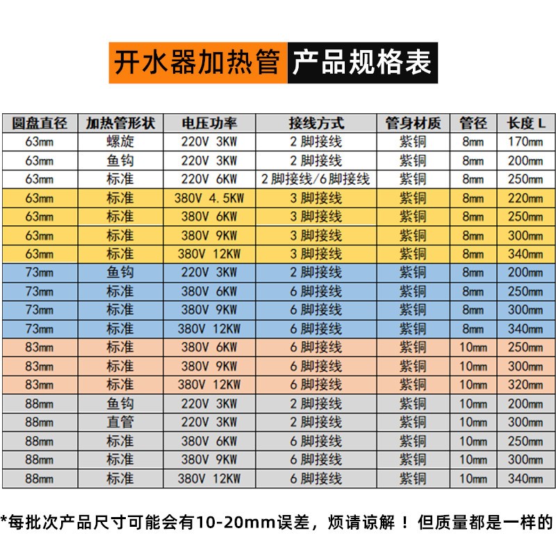 适用88mm开水器加热管开水炉热水器电热管发热管220V3KW 380V6 9