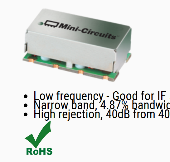 适用SXBP-70+ 63to77MHZ Mini-Circuits 50Ω贴片带通滤波器