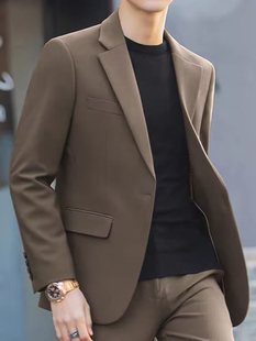 外套休闲正装 垫肩小西装 单西便服结婚上衣 男痞帅修身 咖色西服套装
