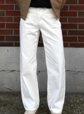 美式复古白色牛仔裤男高级感宽松直筒长裤少年感休闲慵懒工装裤潮