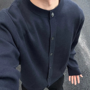 美式包芯纱针织开衫男氛围感修身长袖卫衣圆领纽扣羊毛夹克衫外套