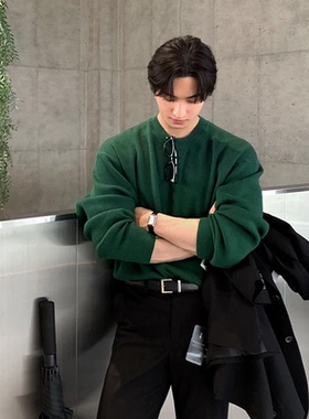 韩国东大门包芯纱针织衫男多巴胺绿色长袖卫衣天丝莫代尔羊毛衫潮