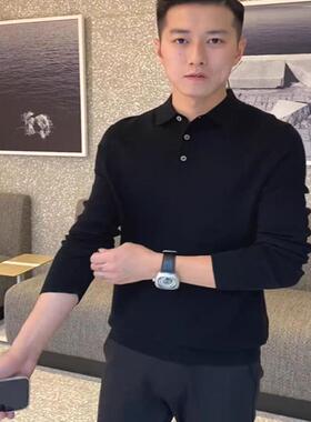 成熟稳重风针织polo衫男高级感修身长袖卫衣休闲翻领保罗羊毛衫潮