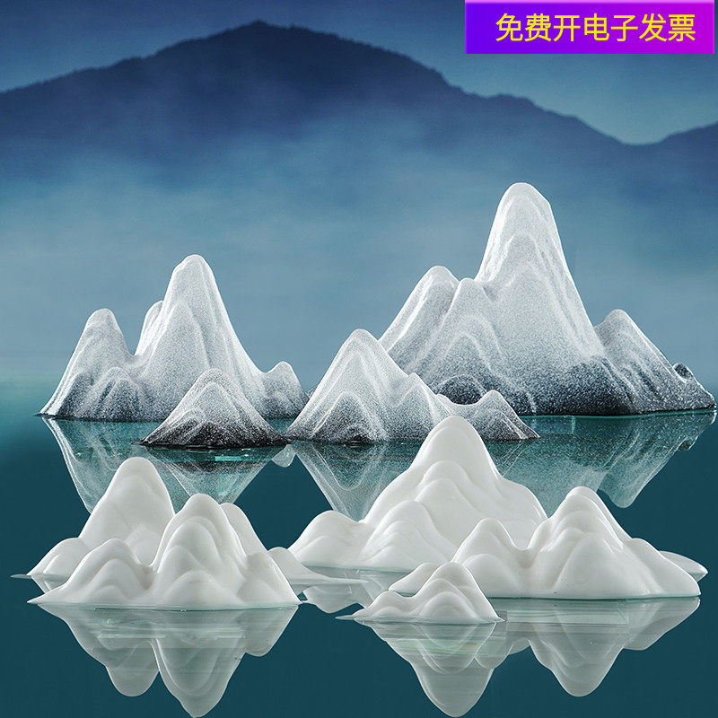仿真假山雪山禅意水墨中国风小山丘小摆件创意微景观造景陶瓷客厅假山
