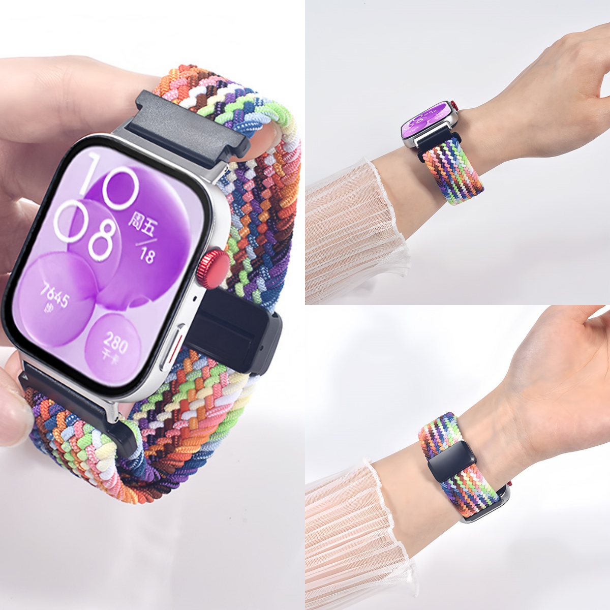 适用华为WatchFit3手表带编织尼龙磁吸扣智能配件运动手环watchfit3男女士新款弹力夏天季专用替换腕带潮款