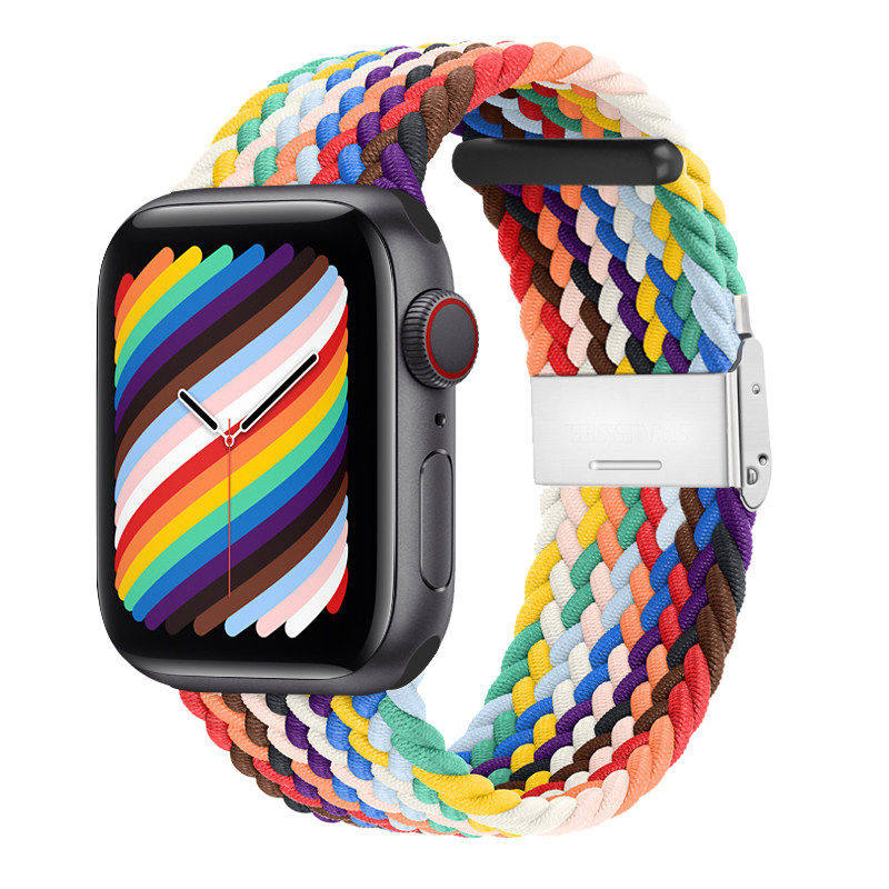 适用apple watch11表带苹果S10手表编织iwatch8尼龙弹力表带ultra3彩虹透气创意s9卡扣款42/46mm腕带男女潮图片