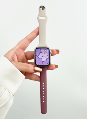 用苹果applewatch女高级感小蛮腰新款烟紫色硅胶iwatch表带s10夏天8适41/45mm硅胶s11超细夏日运动表带女潮