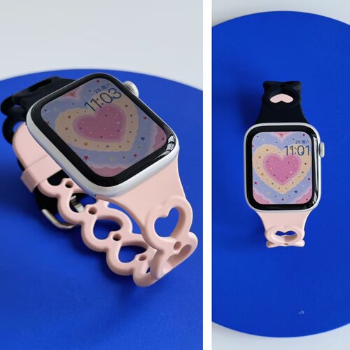 适用苹果S11手表iwatch10表带applewatch9爱心镂空透气S11运动硅胶夏季S8新款创意8男女款se3高级S7智能配件