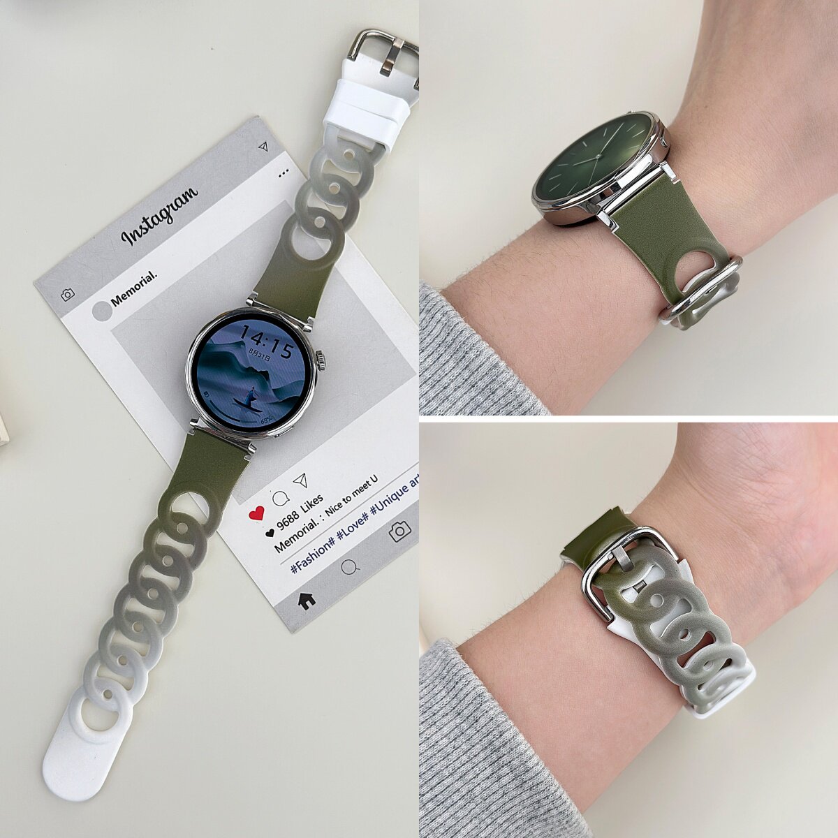 适用华为GT7手表带gt6甜甜圈硅胶华为fit5/4/3腕带透气款小米10Pro渐变苹果s11/s10夏天华为手环11运动女士潮图片
