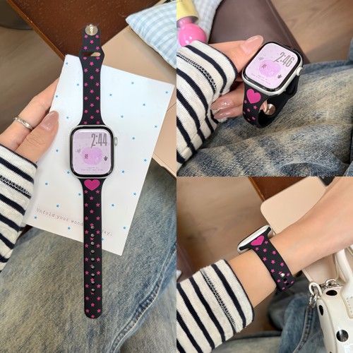 适用苹果手表S10硅胶表带新款iwatch11小蛮腰手表带女款applewatch12春夏S8运动7智能SE高级Ultra4/3星星腕带