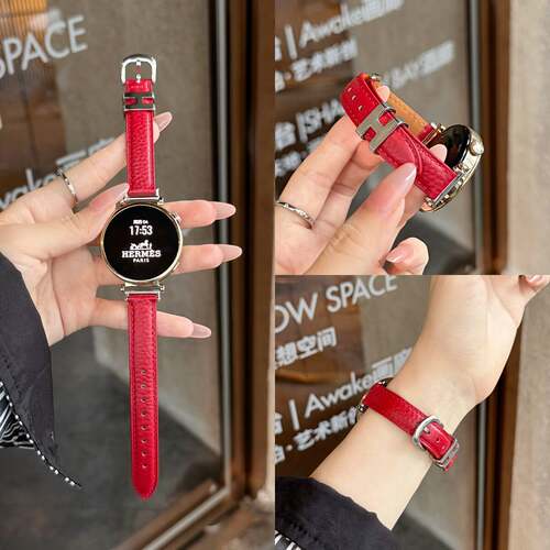 适用华为gt7/gt6荔枝纹皮表带GT5/4/3苹果iwatch12/s11工字扣红米watch6/5/4表带小米手环11/10Pro表带41mm