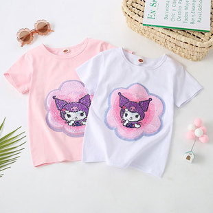 儿童卡通洋气上衣t衫 t恤纯棉亮片变色半袖 短袖 库洛米衣服女童夏装