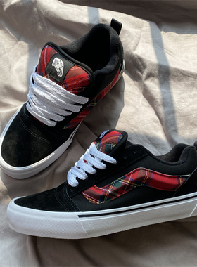 苏格兰条纹黑色胖胖面包鞋knu skool复古百搭民族风男女休闲板鞋