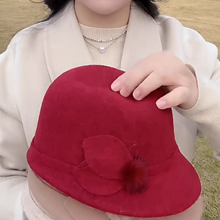 秋冬季复古气质优雅马术帽中老年女士妈妈羊毛呢保暖鸭舌帽子