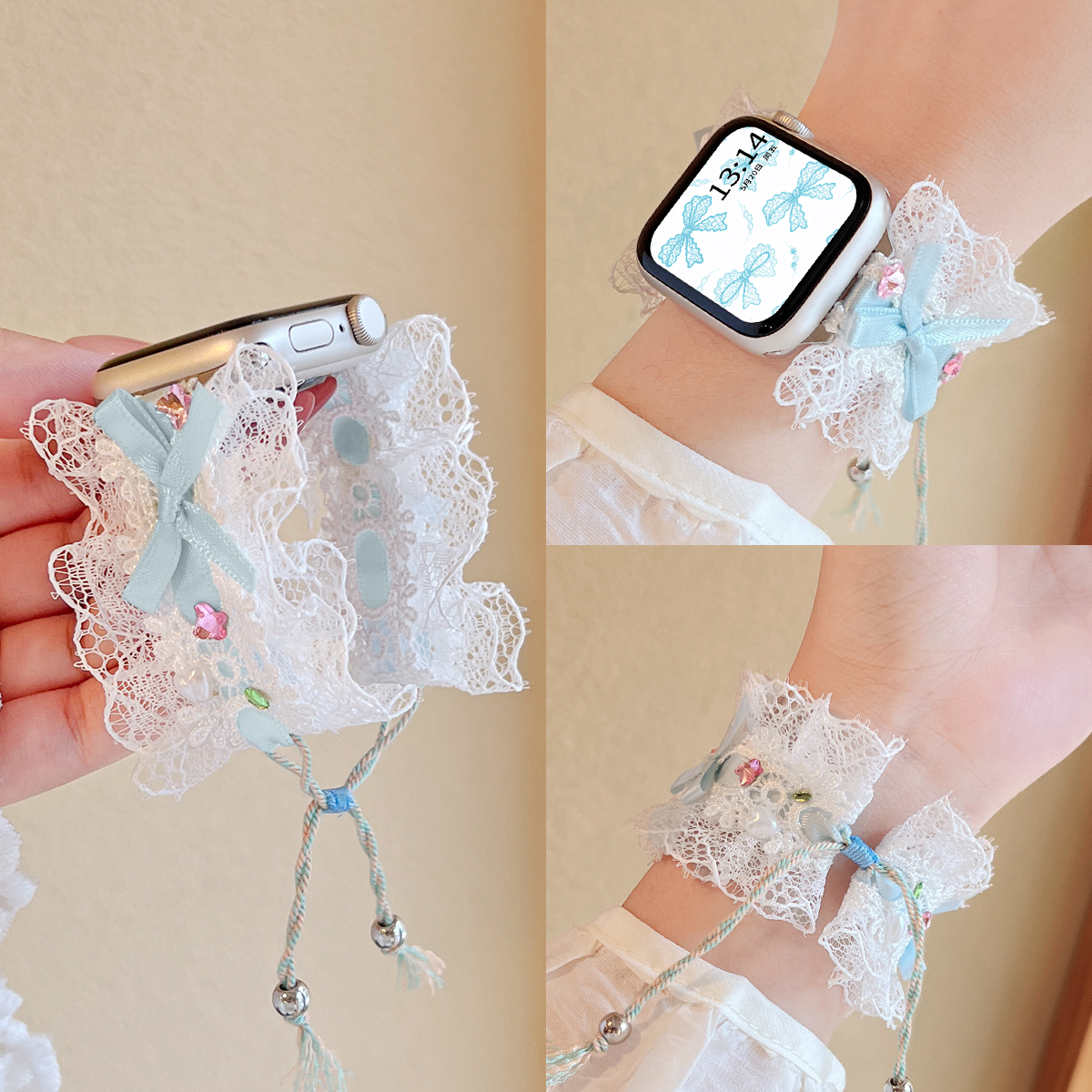 适用小米9pro表带蕾丝拉绳表链