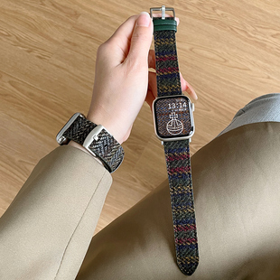 适用苹果手表s11表带秋冬新品 皮质表链applewatchs9手表带智能运动se3高级感s8质感7系列6链条5 iwatchs10女款