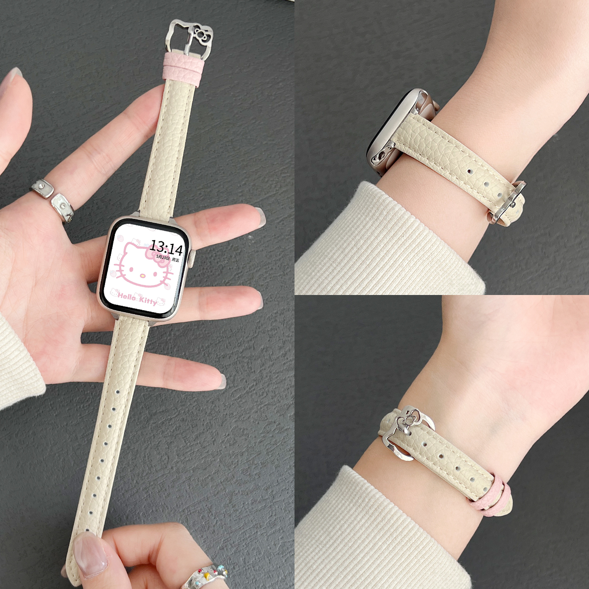 适用iwatchs11表带荔枝纹kt猫扣