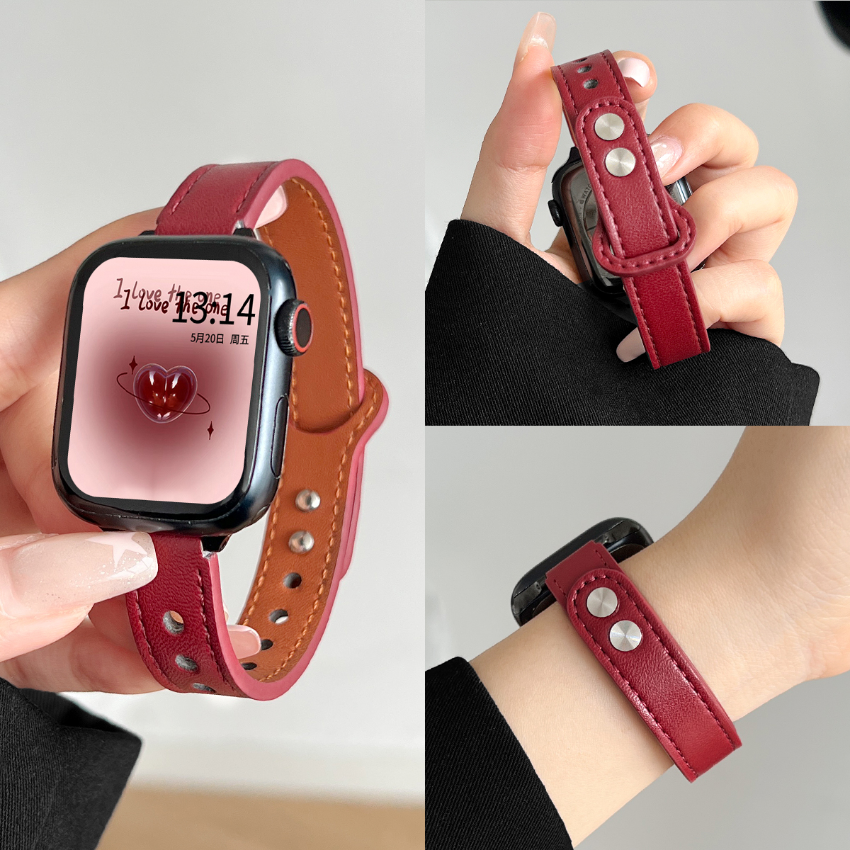 适用华为fit4/3新品酒红双扣表带