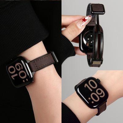 适用小米9pro表带疯马皮折叠磁吸