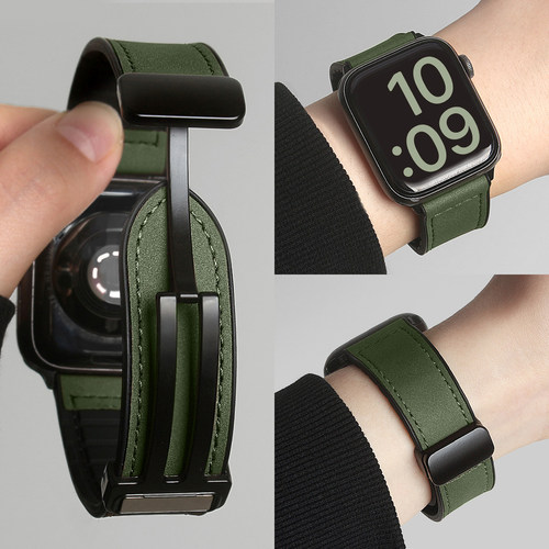 适用9pro/watch6疯马皮硅胶表带