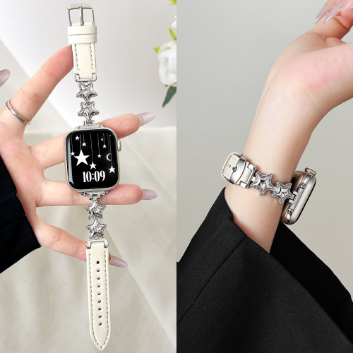 iwatchs12手表带镶钻五角星间皮