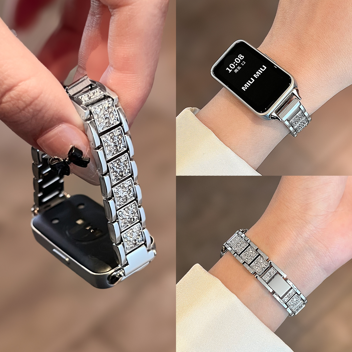 psnld适用华为手环9表带金属满钻