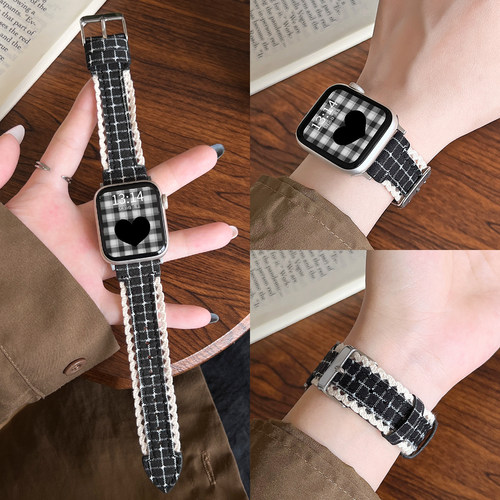 FIT4手表带夏天新款花边格纹织布