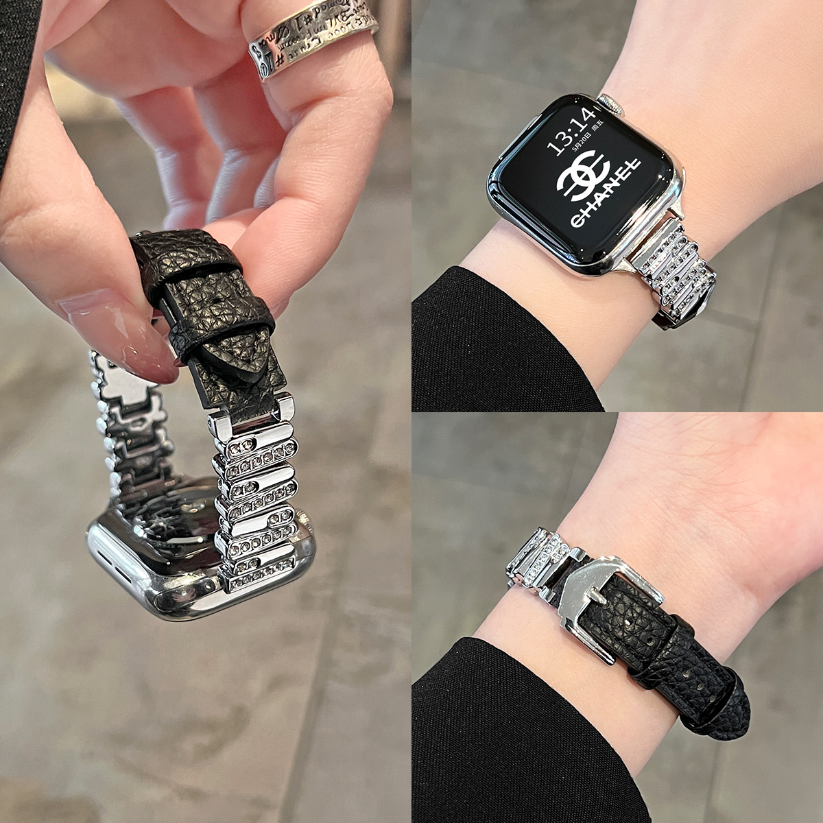 适用小米9pro镶钻不规则皮表带