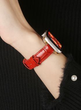 适用红米5表带新年创意新款红色真皮竹节纹redmiwatch4手表带女秋冬新款红米watch3/2/1智能电子手表替换表链