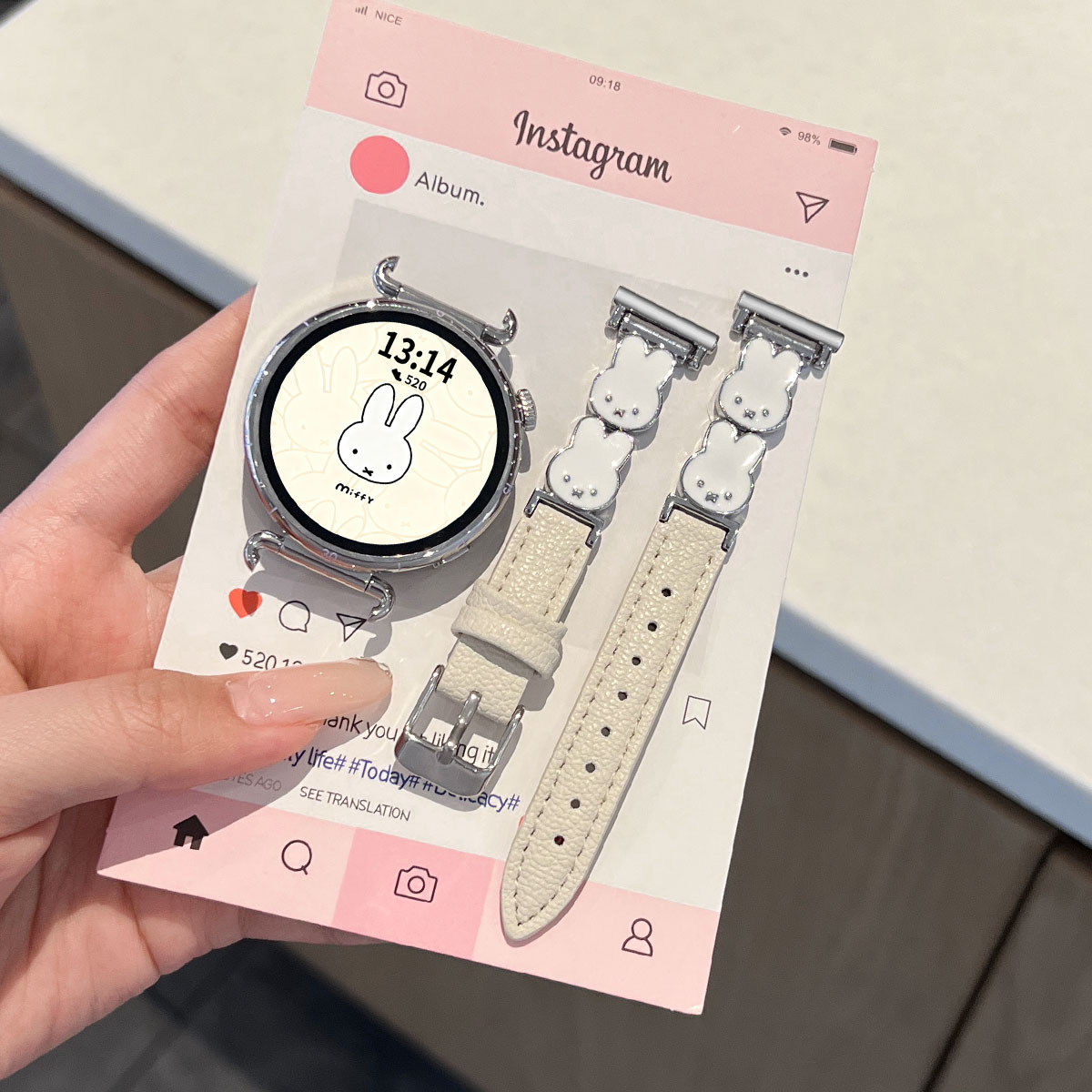 适用OPPOx2mini米菲兔皮质表带