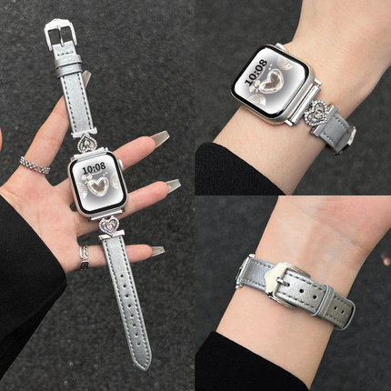 适用苹果手表s10手表带夏天新款皮质iwatchs9女款高级表链applewatchs8腕带女生se版气质感s7智能s6运动手链