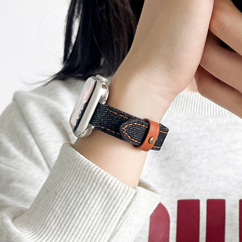 适用华为fit4真皮牛仔柳钉手表带