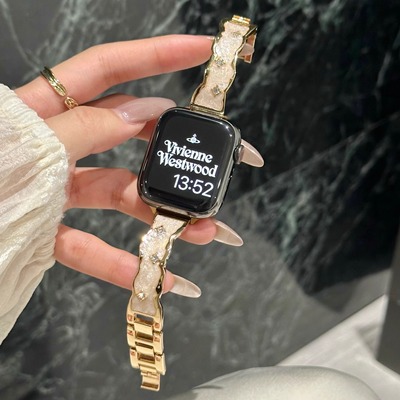 适用米环9pro金属表带鎏金珐琅彩