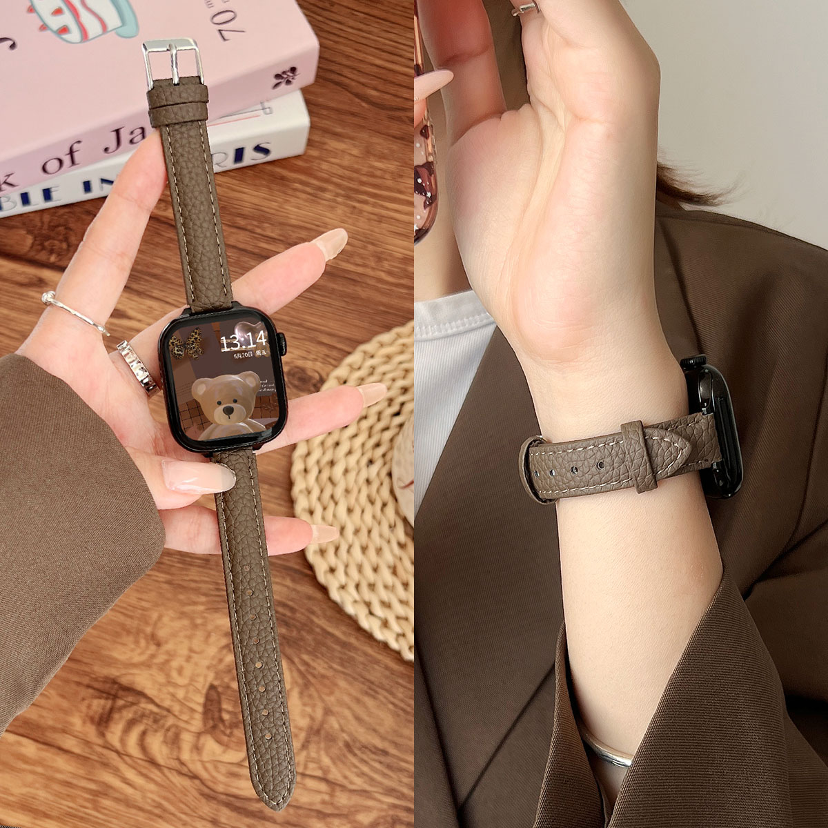 适用iwatch s11手表带秋冬s12新品苹果s10高级感皮质表带applewatchs9老钱风女款腕表se3精致s8质感s7表链s6