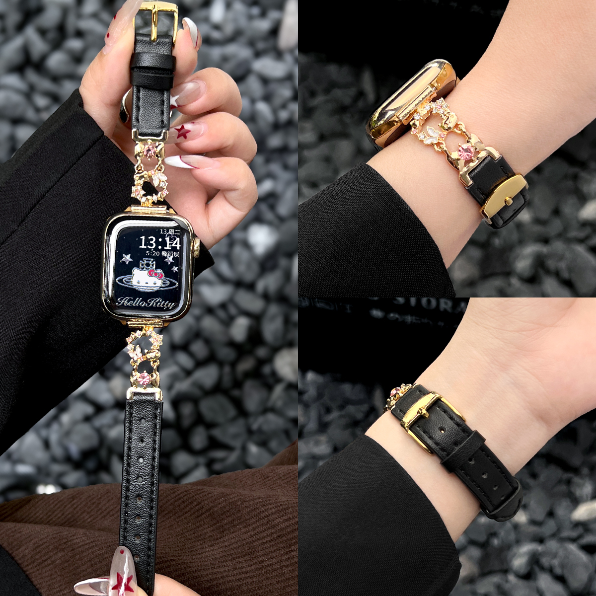 适用华为fit4表带金属蝴蝶皮质