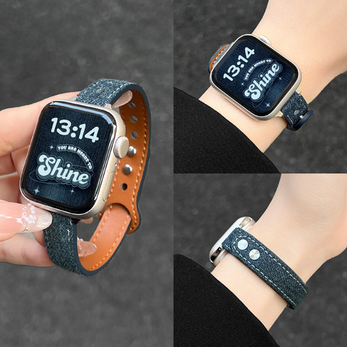 适用vivogt2表带牛仔皮质双钉扣
