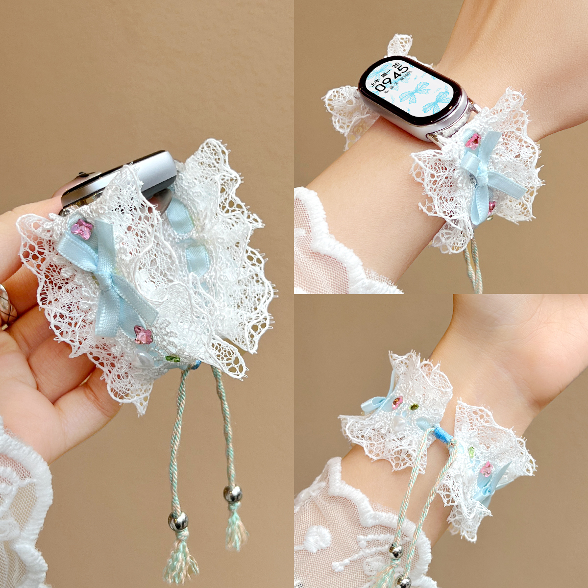 适用米环10蕾丝蝴蝶结拉绳表链
