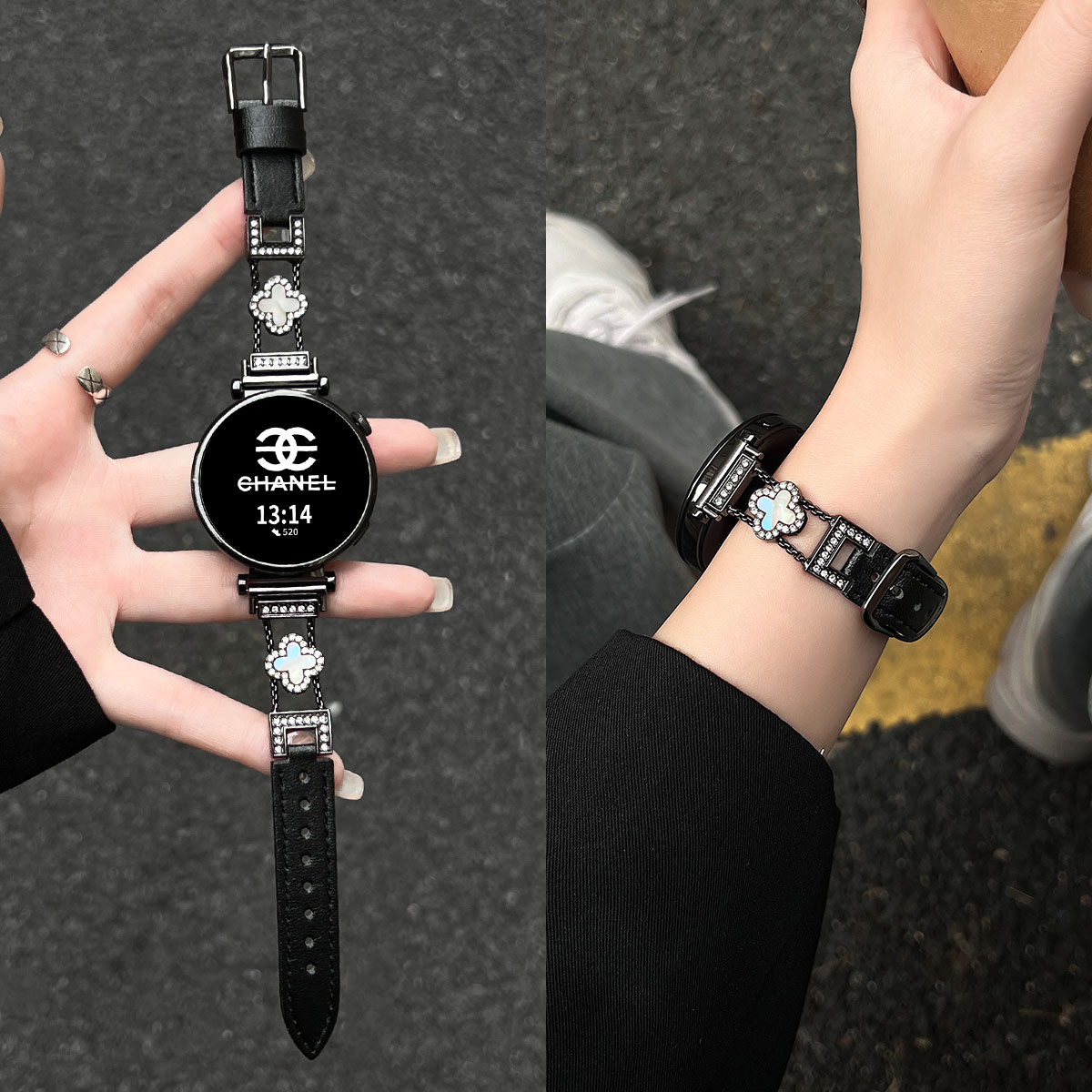 适用小米手表s4表带四叶草间皮质