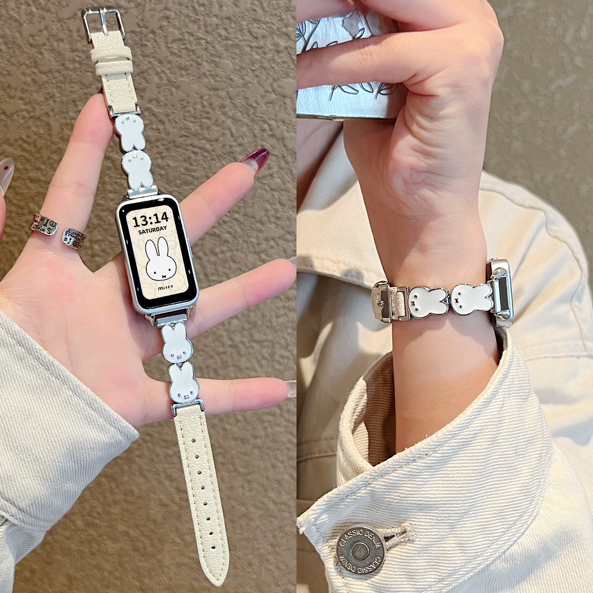 适用手环10皮质表带米菲兔秋冬款