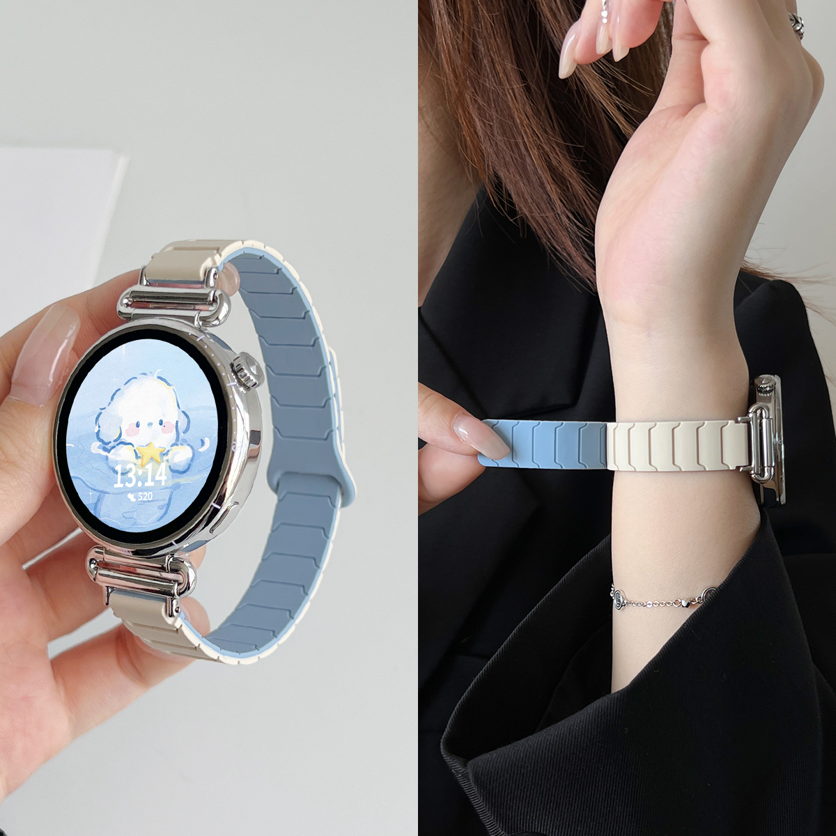 适用小米手表s4表带铠甲硅胶磁吸