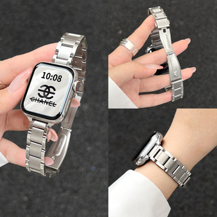 适用小米手环9/8/7pro表带金属腕带智能电子运动手表带红米5表链高级感手带链watch4女生3夏季2表链1链条透气