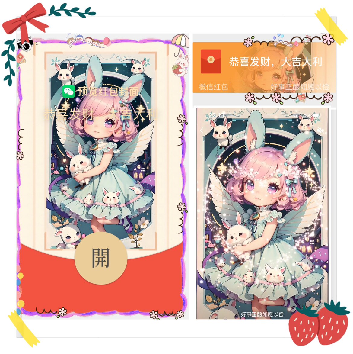 二次元微信红包封面可爱卡通兔子女孩2023新