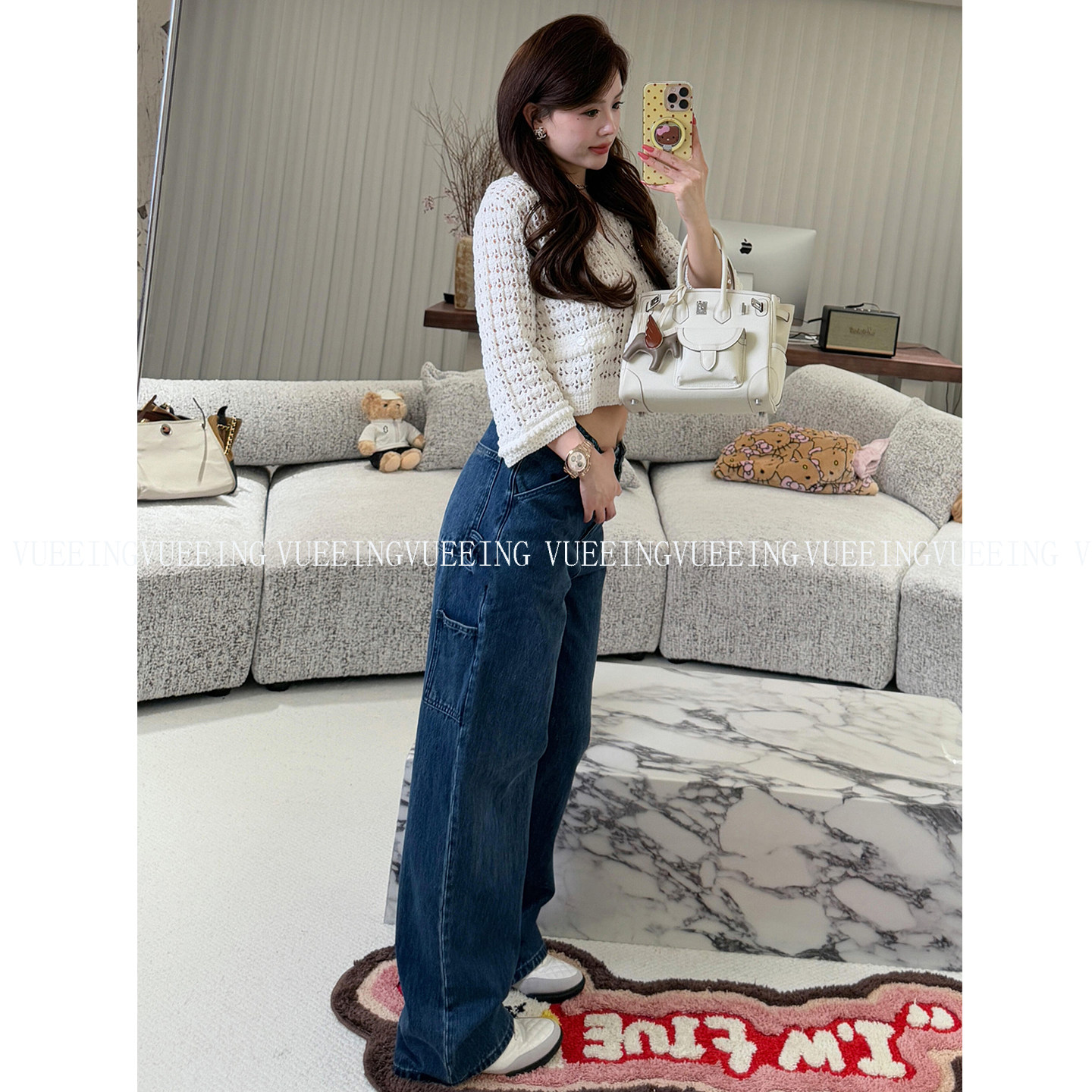 26P 爆款女神裤明星jennie同款显腿长高腰水洗宽松直筒牛仔长裤女