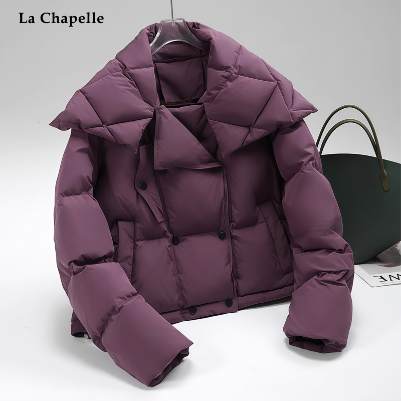 拉夏贝尔女短款翻领面包服