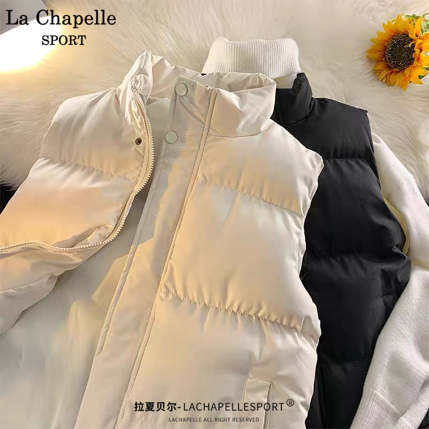 拉夏贝尔立领马甲保暖棉服