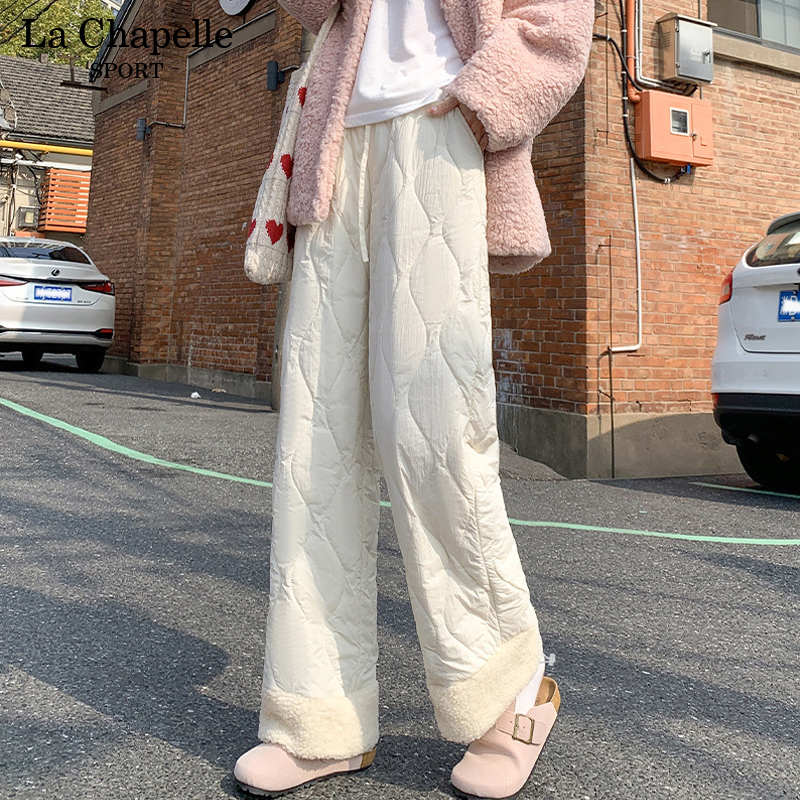 拉夏贝尔摇粒绒直筒加绒休闲裤