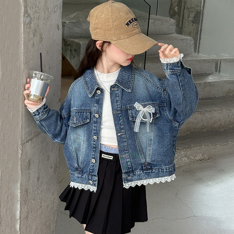 女童牛仔外套春秋2026新款洋气时髦大儿童装女孩夹克薄款潮流上衣